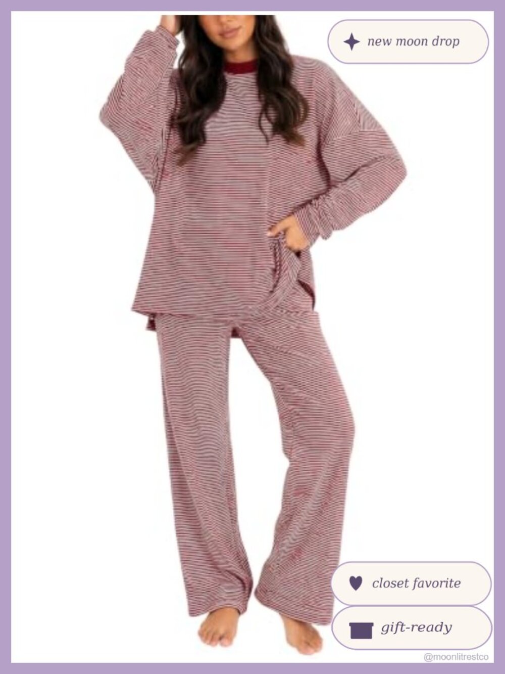 Women's 2 Piece Striped Lounge Set Wide Leg Pants Matching Pajamas